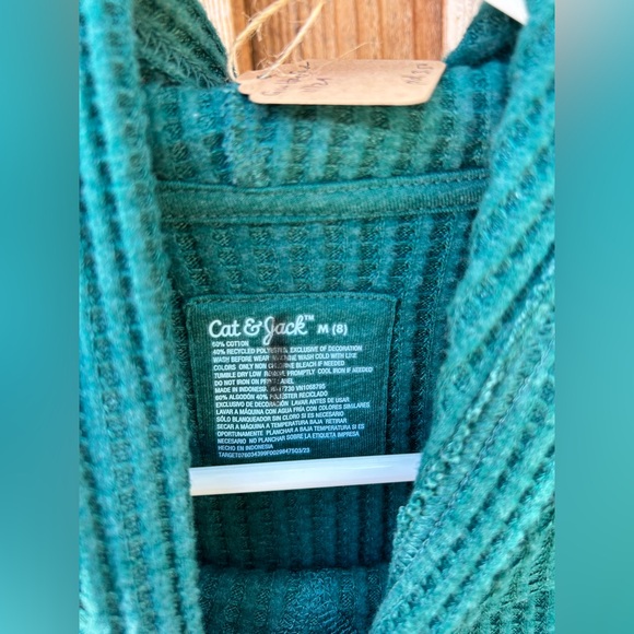 Cat & Jack waffle knit hoodie with kangaroo 🦘 pocket teal size 8 girls - Picture 2 of 7